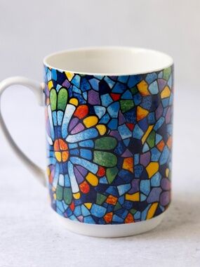 Barcelona Spain Mosaic Mug Gaudi Art Trencadis Tea Cup with Lid Strainer 10 oz